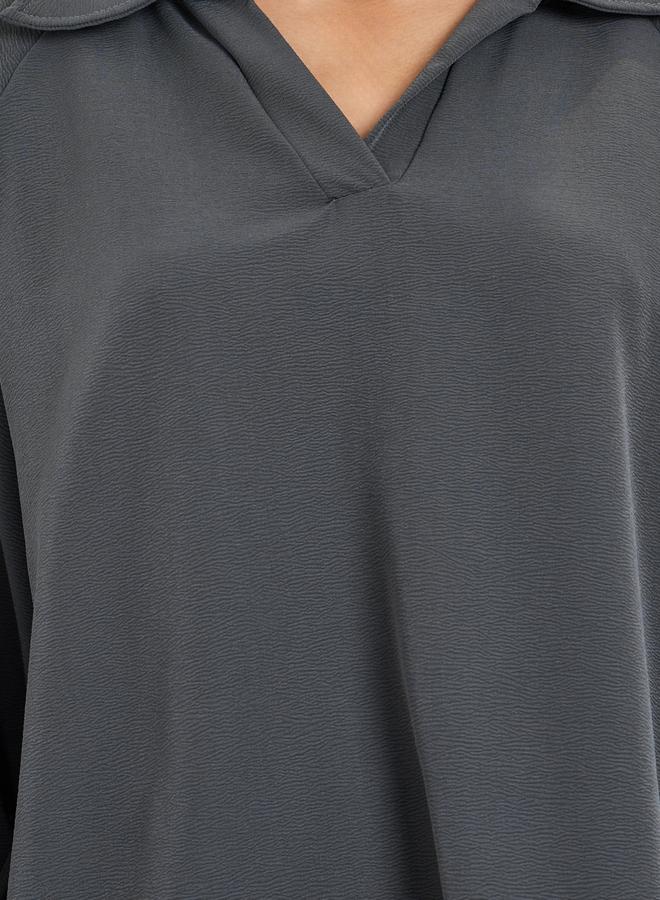 Amirah Women Charcoal Shirt Collar Top and Pants Modest Set - Image 4