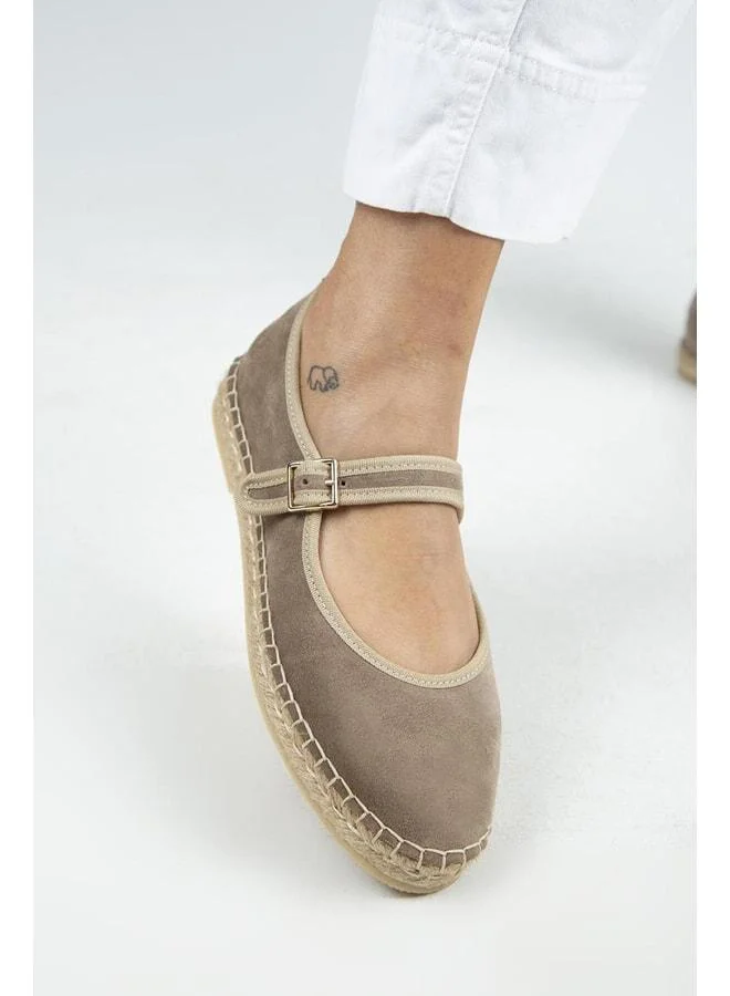 Lipa Women's Genuine Leather Single-Strap Espadrille Babet Beige Shoes.