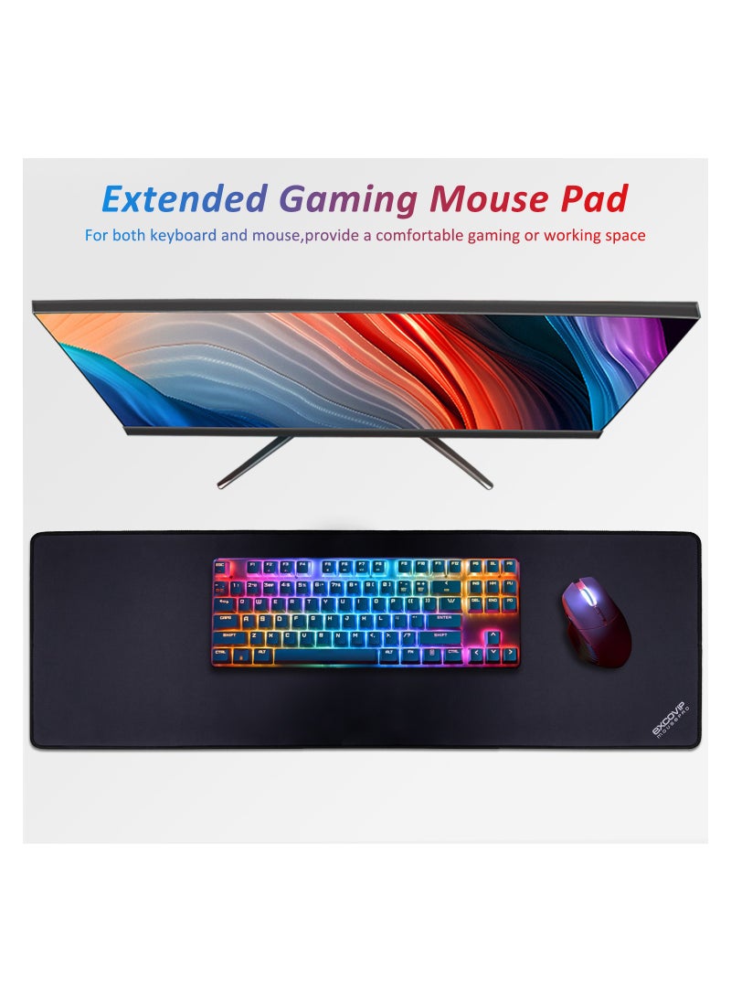 excovip - Large Gaming Mouse Pad, Long XXL Mousepad, Extended Cloth Mouse Pad/Desk Mat with Stitched Edges for Gamer, Office, Home, 900x300mm, Black - Image 1