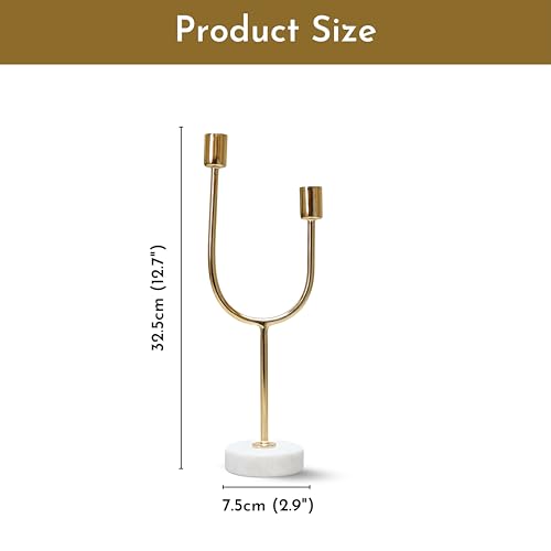 Behoma Solid Metal U Shape Candle Stick Holder with White Marble Base | Table Centerpieces Coffee Tables or Fireplace Mantels | Candles Stand for Christmas, Home Decor, Gift, Valentine's Day | Gold - Image 3