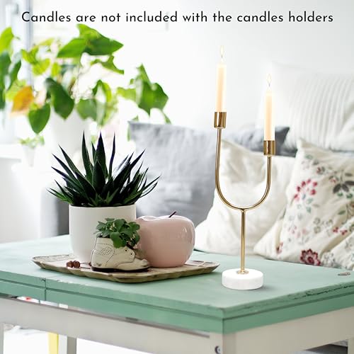 Behoma Solid Metal U Shape Candle Stick Holder with White Marble Base | Table Centerpieces Coffee Tables or Fireplace Mantels | Candles Stand for Christmas, Home Decor, Gift, Valentine's Day | Gold - Image 5