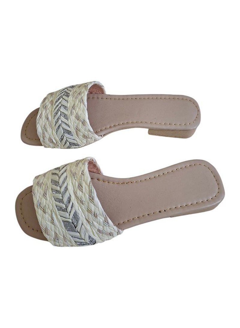 Karisma Flat Squared Toe Slippers With Simple Canvas Embroidered Upper Strap - Image 2