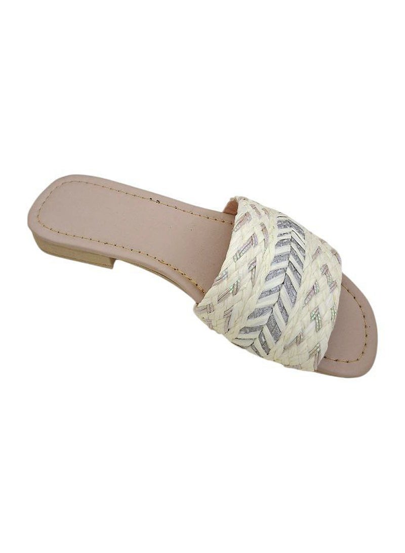 Karisma Flat Squared Toe Slippers With Simple Canvas Embroidered Upper Strap - Image 3