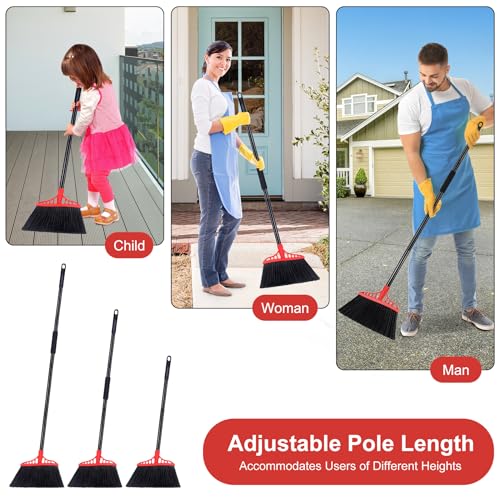 Tiumso Heavy Duty Angle Broom - 55" Adjustable Iron Handle with Stiff Bristles - Commercial-Grade Indoor/Outdoor Broom for Garage, Patio, Kitchen, Sidewalk & Concrete Cleaning (Black & Red) - Image 2