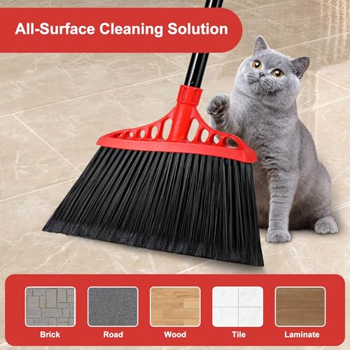 Tiumso Heavy Duty Angle Broom - 55" Adjustable Iron Handle with Stiff Bristles - Commercial-Grade Indoor/Outdoor Broom for Garage, Patio, Kitchen, Sidewalk & Concrete Cleaning (Black & Red) - Image 4