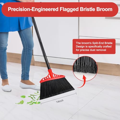 Tiumso Heavy Duty Angle Broom - 55" Adjustable Iron Handle with Stiff Bristles - Commercial-Grade Indoor/Outdoor Broom for Garage, Patio, Kitchen, Sidewalk & Concrete Cleaning (Black & Red) - Image 5