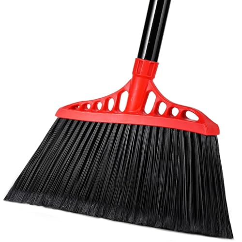 Tiumso Heavy Duty Angle Broom - 55" Adjustable Iron Handle with Stiff Bristles - Commercial-Grade Indoor/Outdoor Broom for Garage, Patio, Kitchen, Sidewalk & Concrete Cleaning (Black & Red) - Image 1