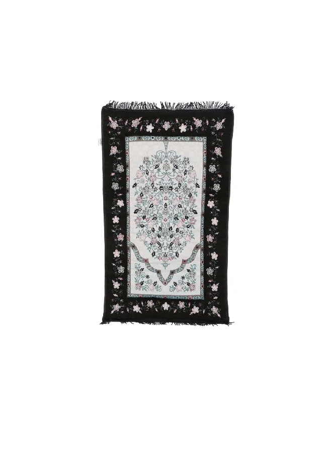Celia Memory Foam Anti-Slip Backing Rectangular Floral Prayer Mat Black 9.84 X 43 X 72.4 Cm Ht-01Wi