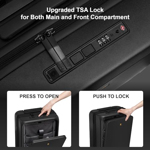LEVEL8 Road Runner Pro حقيبة سفر محمولة، 20" حقيبة صلبة خفيفة الوزن مع عجلات، عربة دوارة للأمتعة مع حجرة أمامية، قفل TSA، أسود - Image 4