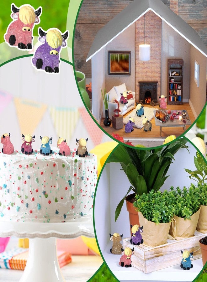 Beeveer 75 Pcs Mini Highland Cow Figurines Bulk Glitter Highland Cow Mini Figures Cute Resin Miniature Animals Tiny Statues Sculpture Ornament for Cake Topper Landscape Office Garden Desk Party Tabletop Decor - Image 4