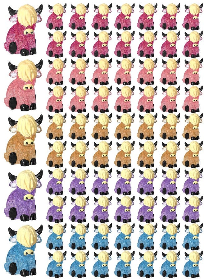 Beeveer 75 Pcs Mini Highland Cow Figurines Bulk Glitter Highland Cow Mini Figures Cute Resin Miniature Animals Tiny Statues Sculpture Ornament for Cake Topper Landscape Office Garden Desk Party Tabletop Decor - Image 1