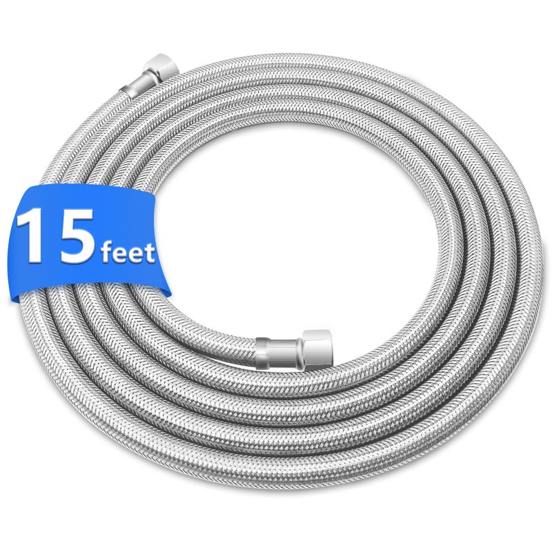 SPUREST 15FT Stainless Steel Braided Water Supply Line for Dishwasher Brass 38 Inch Compression x 38 Inch Compression Connections Food Grade PEX Inner Tube Water Hose - Image 2