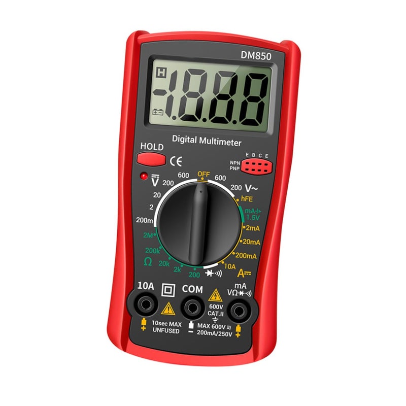 Auto-ranging Digital Multimeter for Home Electrical Repair, Handheld Volt Current Tester with Diode Continuity Measurement, Red Sturdy Design for Ac Dc Voltage Testing - Image 1