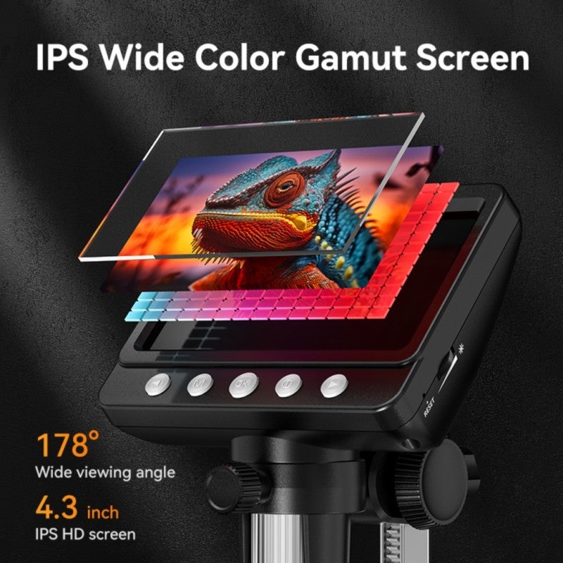 50-1000X Digital Microscope 4.3 Inch IPS 2MP HD Lens 8LED Adjust Light 2000mAh Electronic Magnifier for Repair, Collectible, PC Inspection - Image 4