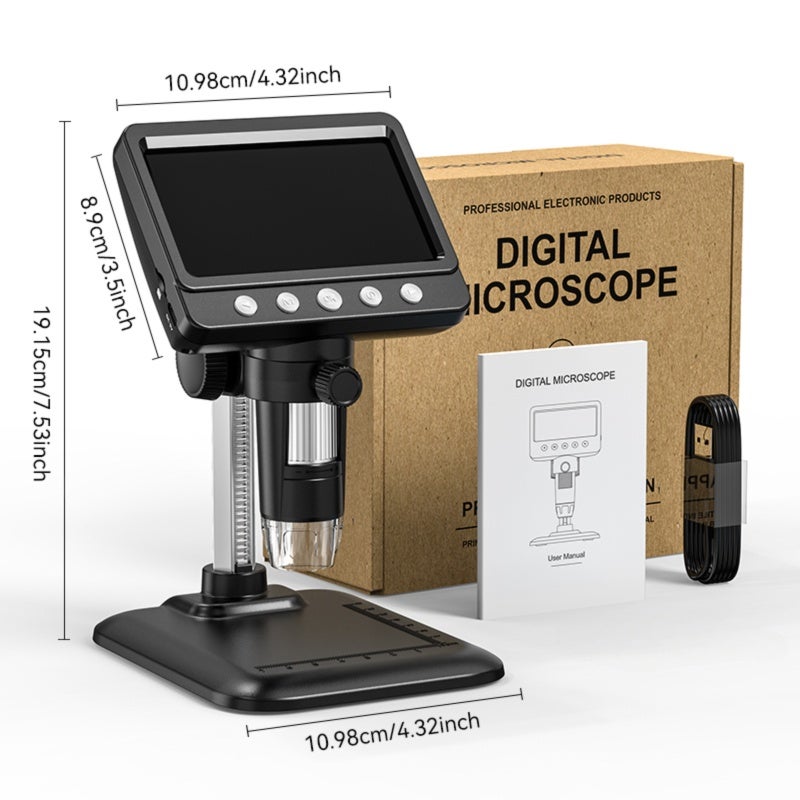 50-1000X Digital Microscope 4.3 Inch IPS 2MP HD Lens 8LED Adjust Light 2000mAh Electronic Magnifier for Repair, Collectible, PC Inspection - Image 2