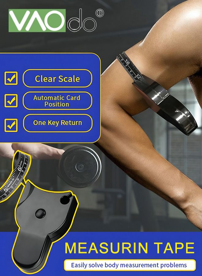 VAOdo Leather Tape Measure with ABS Handle Measurements for Fitness Automatic Girth Dual Units Centimeter and Inch Black - Image 1