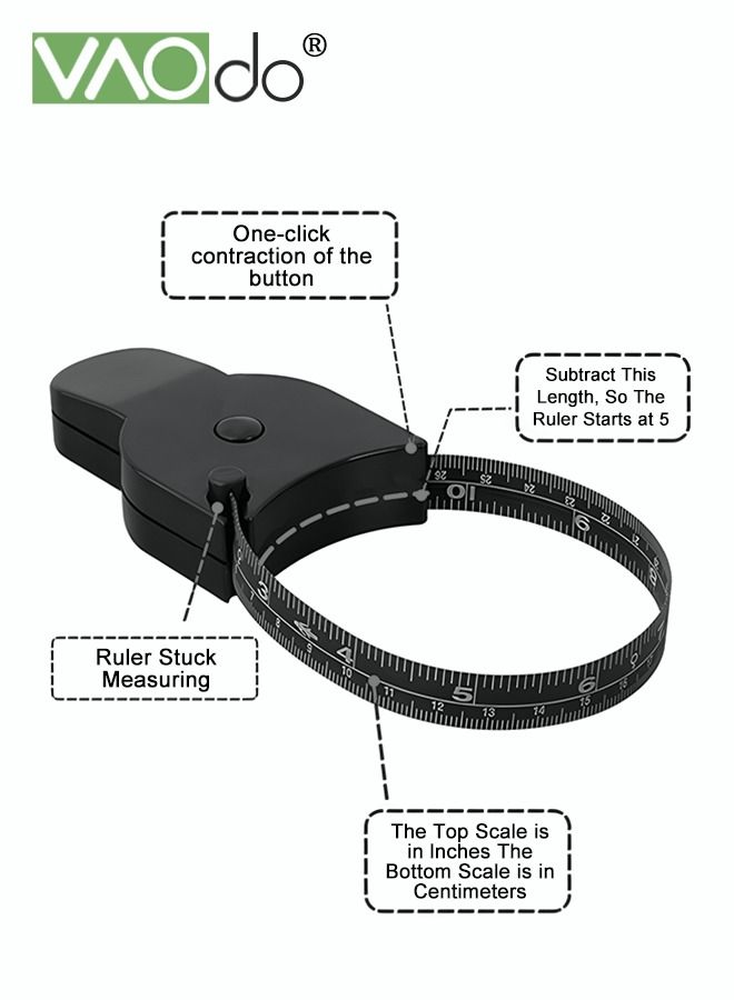VAOdo Leather Tape Measure with ABS Handle Measurements for Fitness Automatic Girth Dual Units Centimeter and Inch Black - Image 3