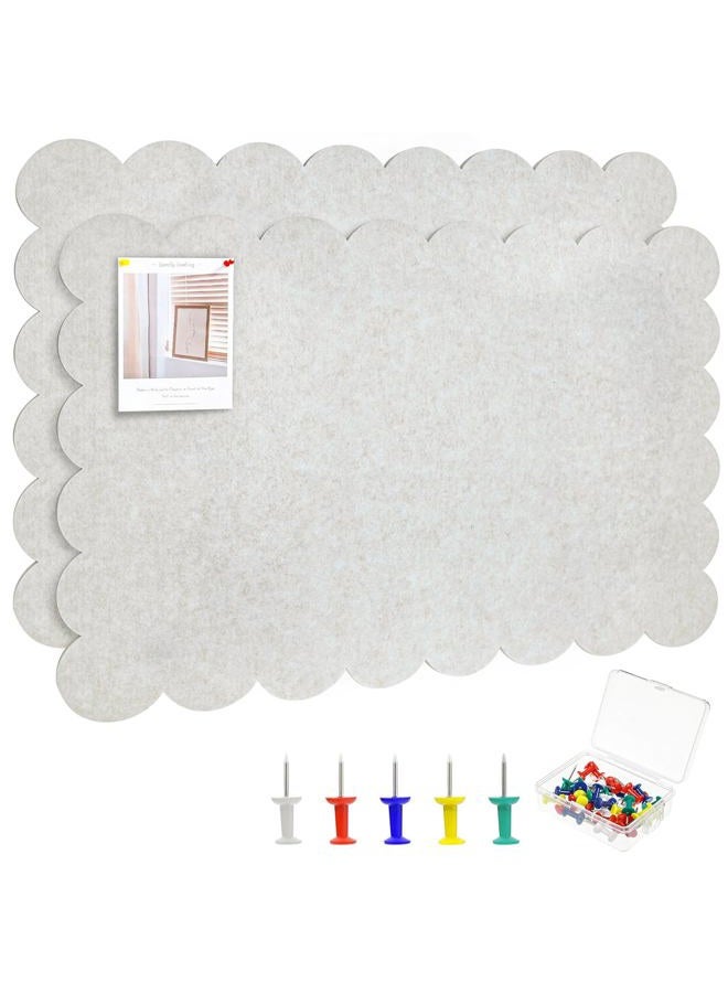 Stuffygreenus 2 Pcs Scalloped Felt Bulletin Board with 30 Nails 36 x 24 Inches Foldable Beige Pin Cork Board Alternative Self Adhesive Bulletin Wall Decor Message Picture Boards for Home School Classroom Office - Image 1