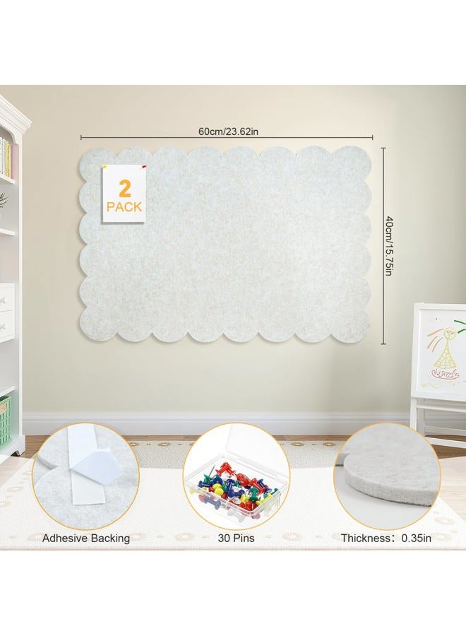 Stuffygreenus 2 Pcs Scalloped Felt Bulletin Board with 30 Nails 36 x 24 Inches Foldable Beige Pin Cork Board Alternative Self Adhesive Bulletin Wall Decor Message Picture Boards for Home School Classroom Office - Image 2