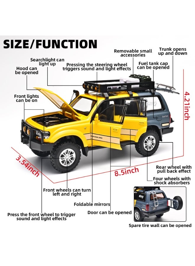 حديقة الألعاب نموذج سيارة لاند كروزر LC80 مقياس 1:24 – سيارة سحب للخلف مع ضوء وصوت | نموذج معدني قابل للجمع للأطفال من سن 4 إلى 8 سنوات - Image 2