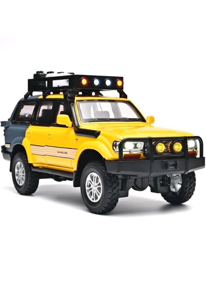 حديقة الألعاب نموذج سيارة لاند كروزر LC80 مقياس 1:24 – سيارة سحب للخلف مع ضوء وصوت | نموذج معدني قابل للجمع للأطفال من سن 4 إلى 8 سنوات - Image 1