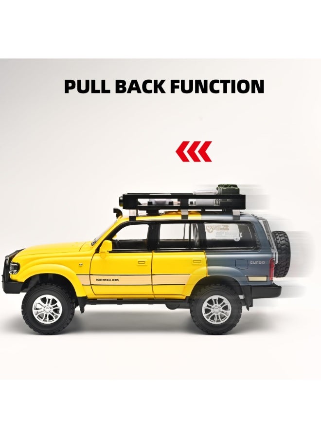حديقة الألعاب نموذج سيارة لاند كروزر LC80 مقياس 1:24 – سيارة سحب للخلف مع ضوء وصوت | نموذج معدني قابل للجمع للأطفال من سن 4 إلى 8 سنوات - Image 4