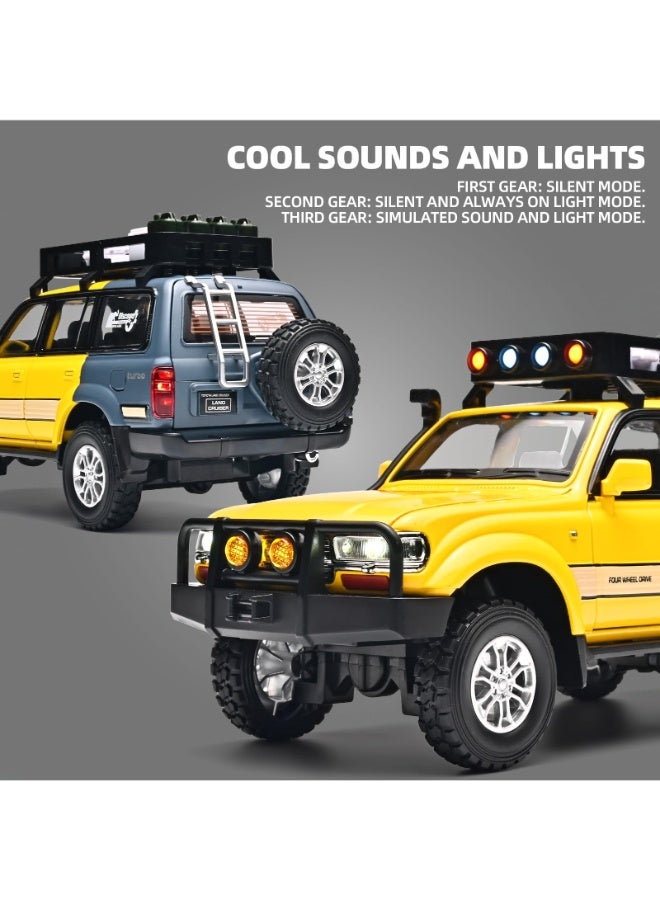 حديقة الألعاب نموذج سيارة لاند كروزر LC80 مقياس 1:24 – سيارة سحب للخلف مع ضوء وصوت | نموذج معدني قابل للجمع للأطفال من سن 4 إلى 8 سنوات - Image 3