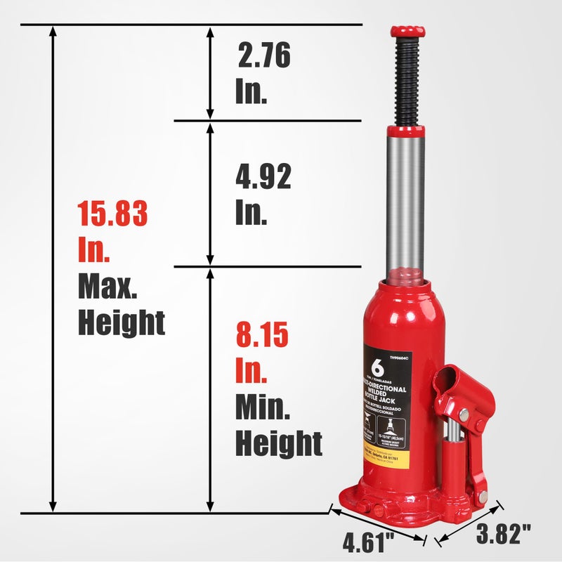 Big RED T90613-1 Torin Hydraulic Welded Bottle Jack with Carrying Case, 6 Ton (12,000 lb) Capacity, Red - Image 2