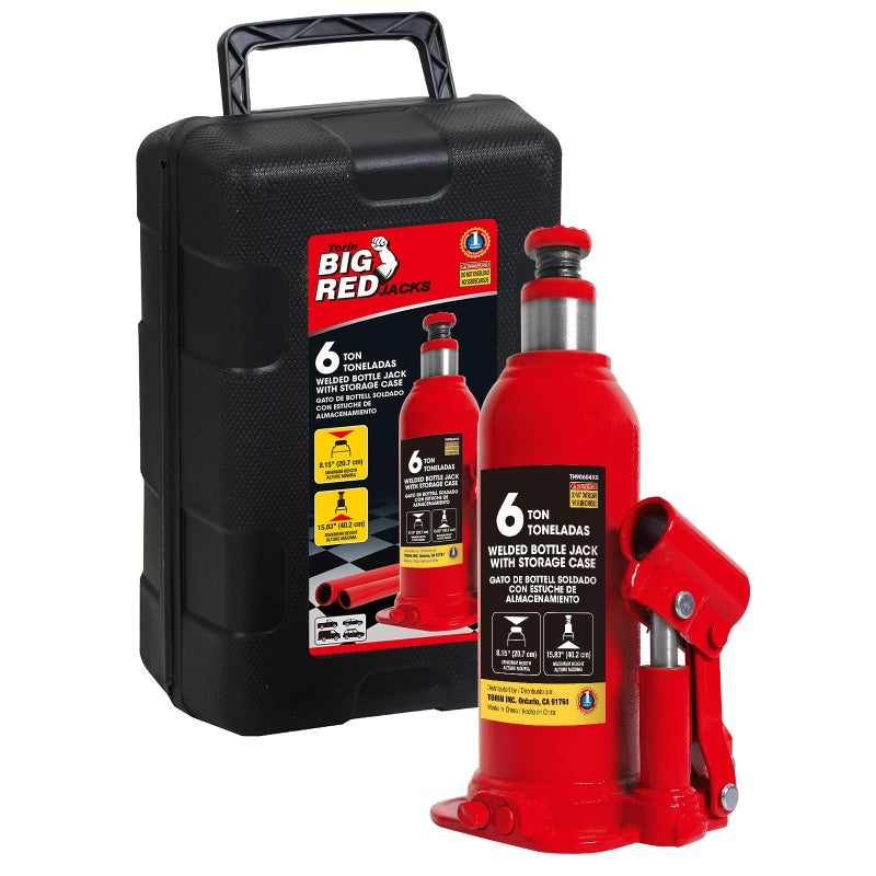 Big RED T90613-1 Torin Hydraulic Welded Bottle Jack with Carrying Case, 6 Ton (12,000 lb) Capacity, Red - Image 1