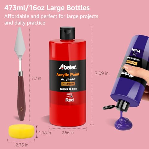 ABEIER Large Bulk Acrylic Paint Set, 15 Colors (473 ml/16 fl oz), Matte Finish, Rich Pigments, Non-Toxic Paints for Painting on Canvas Crafts Wood Ceramic, Ideal for Beginners and Students - Image 3