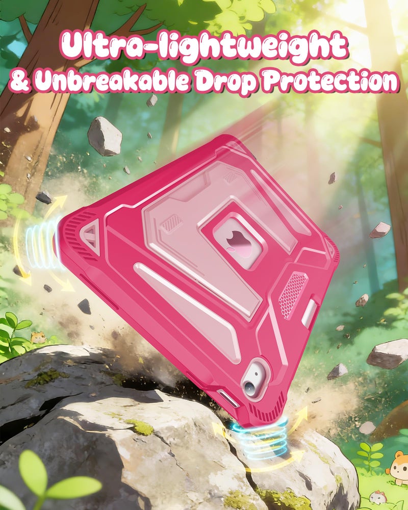 INFILAND Kids Case for iPad A16 11th Generation 11 Inch (2025), iPad 10th Generation 10.9 Inch (2022), Heavy Duty Rugged Shockproof Protective Cover with Dual-Support Folding Kickstand (Magenta-Pink) - Image 5