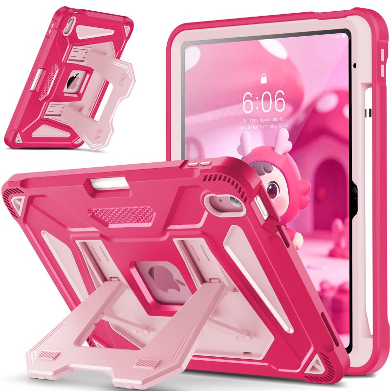 INFILAND Kids Case for iPad A16 11th Generation 11 Inch (2025), iPad 10th Generation 10.9 Inch (2022), Heavy Duty Rugged Shockproof Protective Cover with Dual-Support Folding Kickstand (Magenta-Pink) - Image 1