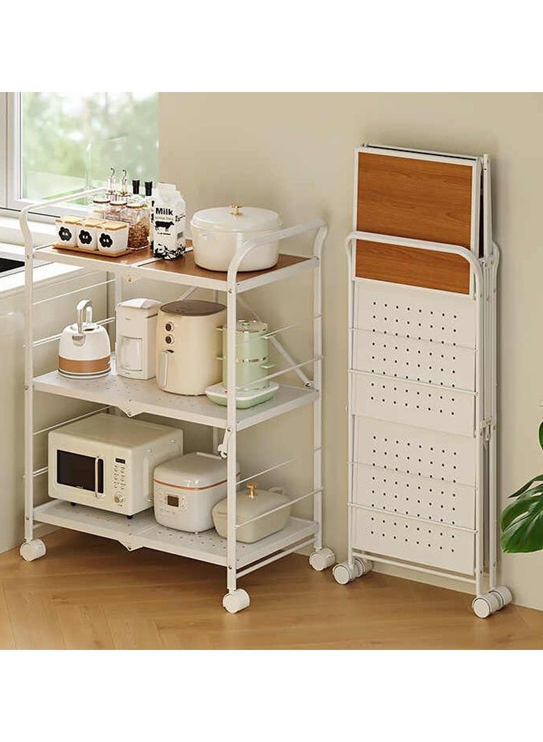 DubaiGallery وحدة تخزين رفوف قابلة للطي بثلاث طبقات مع عجلات، رف تخزين معدني لعرضه في المرآب أو المطبخ أو المخزن أو خزانة الملابس أو غرفة الغسيل، رف بثلاث طبقات - Image 1
