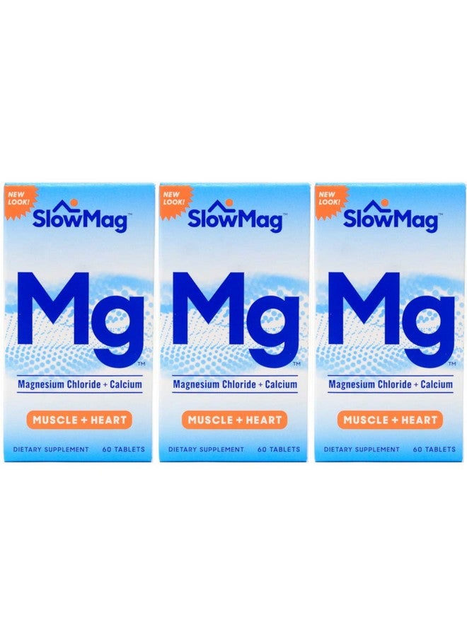 Slow-Mag كلوريد المغنيسيوم والكالسيوم من سلو ماج، 60 قرص لكل منها (عبوة قيمة من 3) - Image 1
