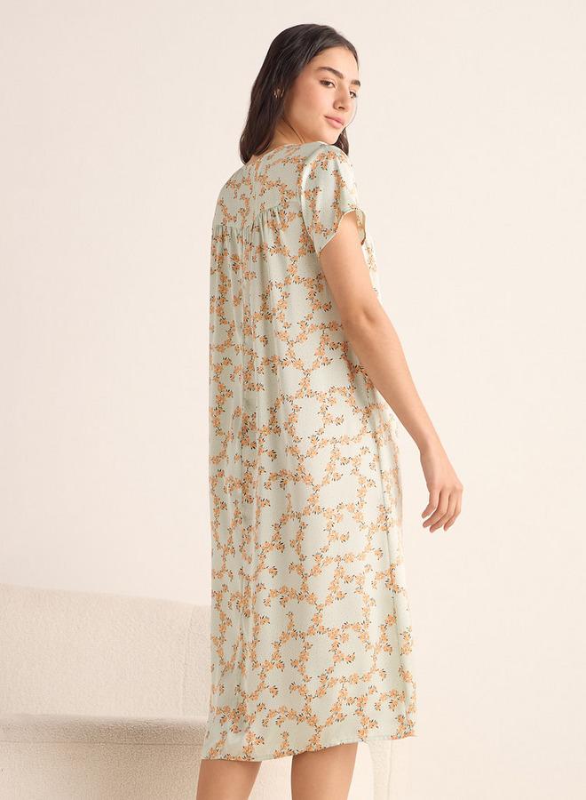 سبلاش فيڤ فستان نوم بطبعات شاملة بياقة دائرية وأكمام قصيرة - Image 3