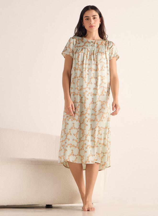 سبلاش فيڤ فستان نوم بطبعات شاملة بياقة دائرية وأكمام قصيرة - Image 2