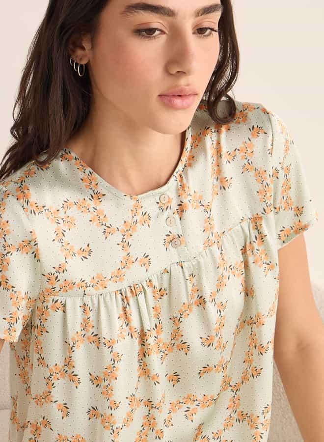 سبلاش فيڤ فستان نوم بطبعات شاملة بياقة دائرية وأكمام قصيرة - Image 4