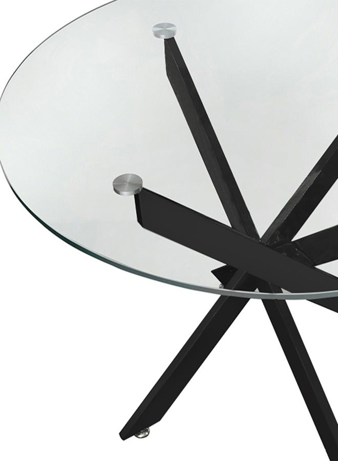 VANITY LIVING طاولة طعام VANITY LIVING مع سطح زجاجي، طاولة عشاء دائرية بقطر 100 سم، طاولة مطبخ براكفاست مع قاعدة معدنية سوداء بتصميم عصري  - Image 5