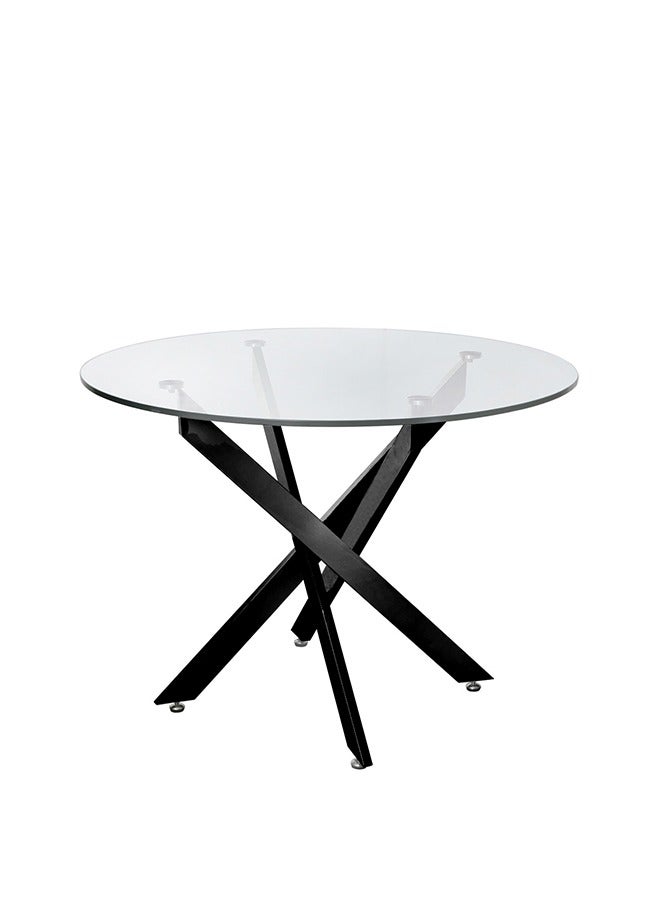 VANITY LIVING طاولة طعام VANITY LIVING مع سطح زجاجي، طاولة عشاء دائرية بقطر 100 سم، طاولة مطبخ براكفاست مع قاعدة معدنية سوداء بتصميم عصري  - Image 2