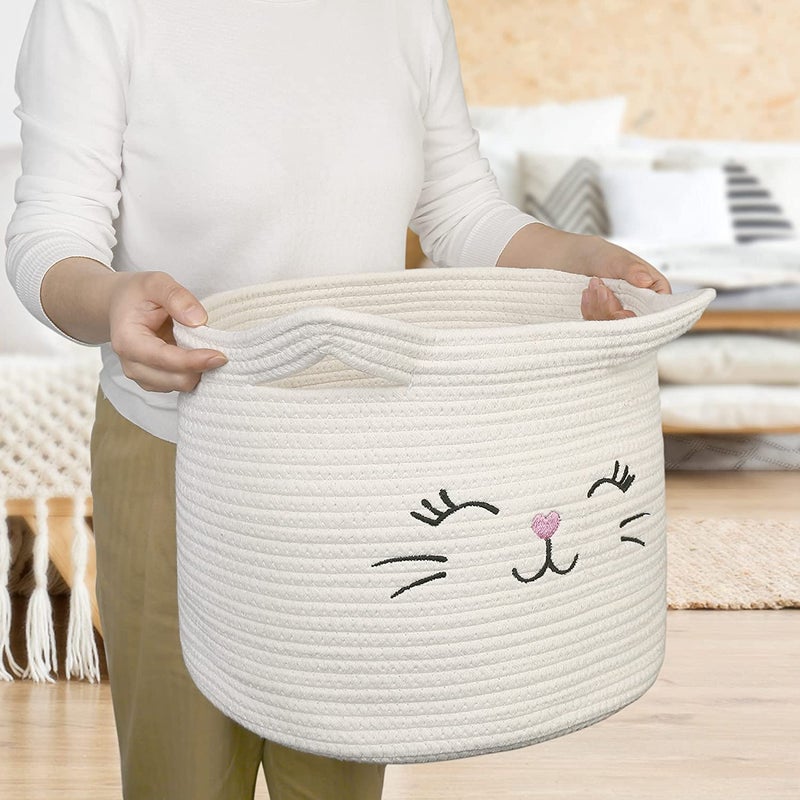 ALBY LBY Cat Toy Organizer Cotton Rope Basket with Handle Cat Toys Storage Bin for Kids Pets Cute Woven Containers Holder for Playing Room Bed Room 157x13H  - Image 2