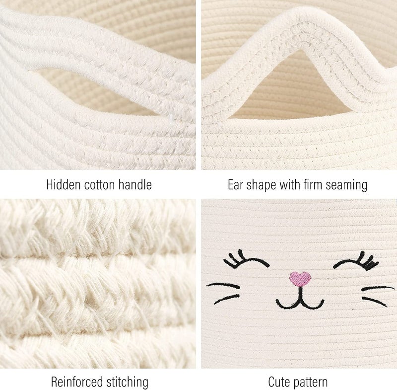 ALBY LBY Cat Toy Organizer Cotton Rope Basket with Handle Cat Toys Storage Bin for Kids Pets Cute Woven Containers Holder for Playing Room Bed Room 157x13H  - Image 3