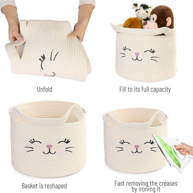 ALBY LBY Cat Toy Organizer Cotton Rope Basket with Handle Cat Toys Storage Bin for Kids Pets Cute Woven Containers Holder for Playing Room Bed Room 157x13H  - Image 4