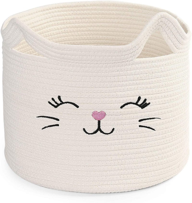 ALBY LBY Cat Toy Organizer Cotton Rope Basket with Handle Cat Toys Storage Bin for Kids Pets Cute Woven Containers Holder for Playing Room Bed Room 157x13H  - Image 1
