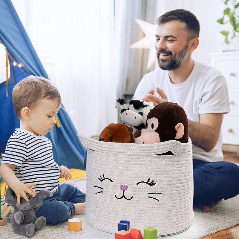 ALBY LBY Cat Toy Organizer Cotton Rope Basket with Handle Cat Toys Storage Bin for Kids Pets Cute Woven Containers Holder for Playing Room Bed Room 157x13H  - Image 5