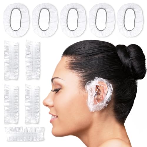200 Pack Ear Covers for Shower  Disposable Ear Covers for Hair Dye Shower Ear Covers Ear Shower Caps for Adults  Ear Caps for Shower Plastic Ear Covers for Showering Waterproof Ear Covers for Shower