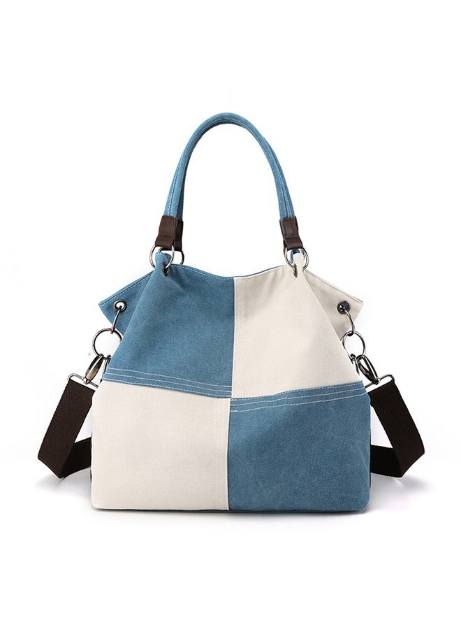 Women Canvas Shoulder Tote Handbag - Casual Top Handle Multi-Pocket Crossbody Satchel Messenger-blue  - Image 1