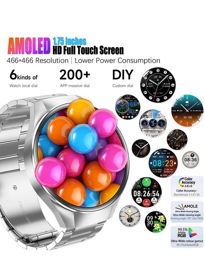 رولستيمي ساعة ذكية تعمل بالبلوتوث للرجال ، تعمل باللمس بملء الشاشة مقاس 1.75 بوصة ، بلوتوث للرد / إجراء المكالمات ، مراقبة التمارين والنوم ، عرض إشعار الرسائل ، سوار ذكي عالمي لأنظمة أندرويد وآي أو إس ، جي 5 بلس - Image 3