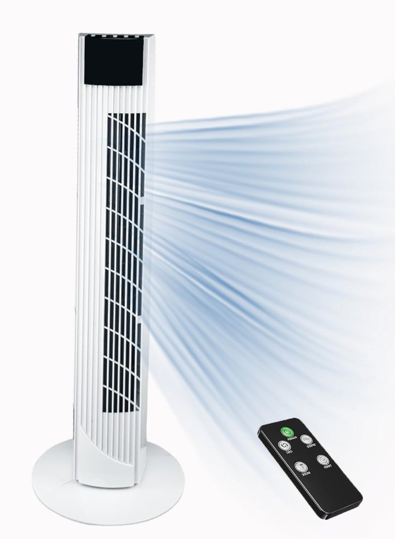 GGEROU Tower Fan with Remote, 90° Oscillation Bladeless Standing Fan,27ft/s High-Speed 34dB Quiet Floor Fan Pedestal Fans with 3 Speeds, 3 Modes, 12H Timer，Temperature LED Display White  - Image 1