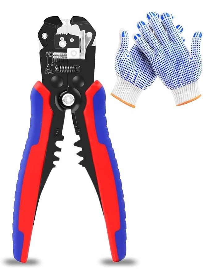 PROMASS promass Multifunctional Wire Stripper Cutter - Cable Cutters, Professional Electrical Wire Stripping Tool, Self-adjusting 8" Wire Stripper for Electrical Cable Cutting, Crimping Tool (Red+Blue) 
