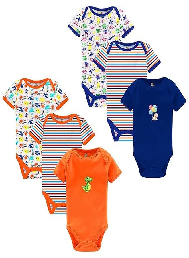 ميني بيري ملابس نوم قطنية نصف كم للأطفال حديثي الولادة من ميني بيري (مجموعة من 6 قطع) (لون مرجاني أزرق ملكي، من 6 أشهر إلى 12 شهرًا) - Image 1